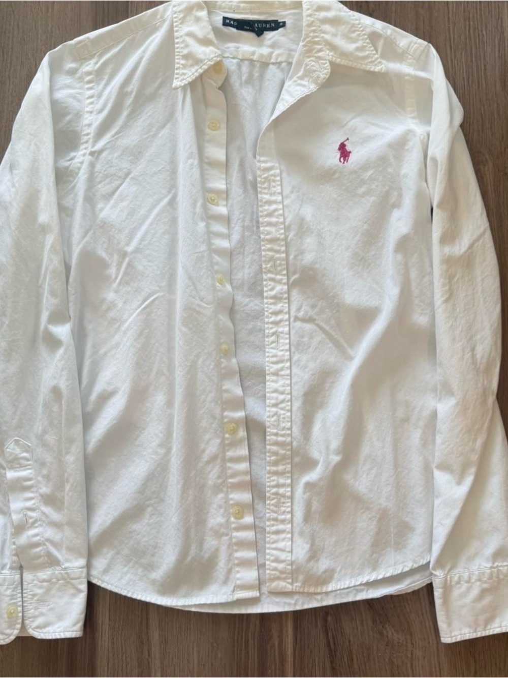 Ralph Lauren White Button-Down Shirt with Pink Pony Logo - Sz 8 Women’s